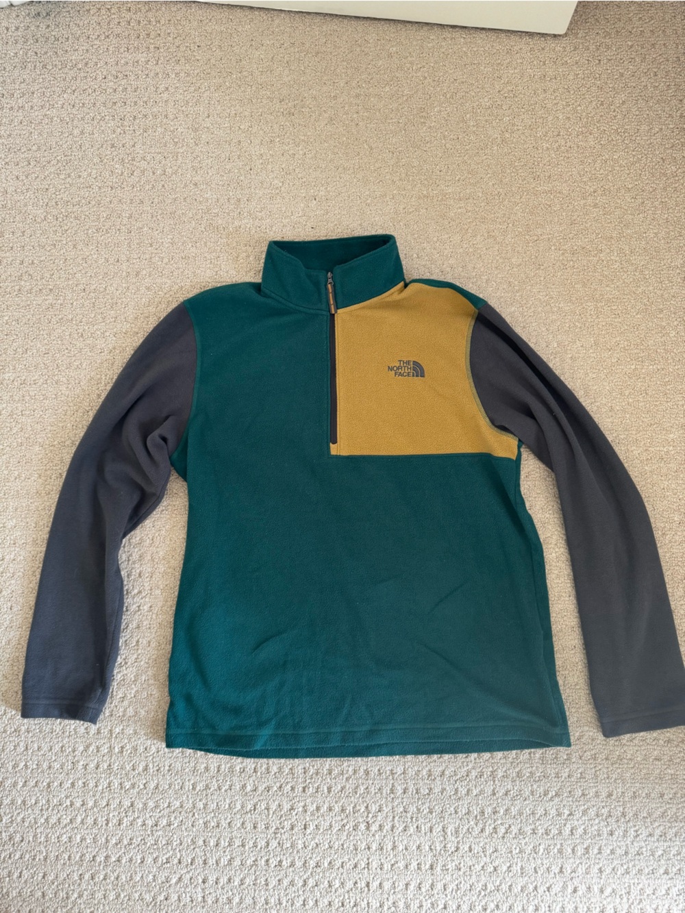 The North Face Teal and Mustard Fleece Quarter-Zip Pullover